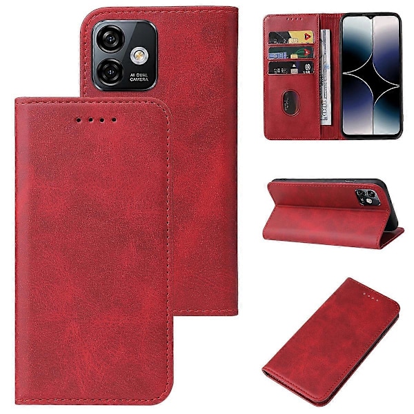 Magnetisk Stängning Läder Telefonfodral Red For Ulefone Note 16 Pro