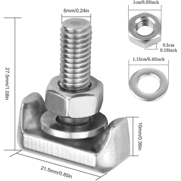 Paket med 6 bil T-skruv Batterikabelanslutning Kontaktdon M6 Universal T-skruv för batteri Kabelvagn Batteriterminaler T-bult för båtmotorc