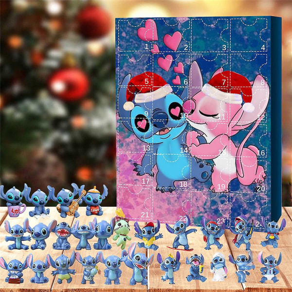 Sød adventskalender 2023 til børn, 24 stk Lille monster Lilo & Stitch Kawaii figurer Legetøj Jule nedtællingskalender, dejlige julegaver til piger