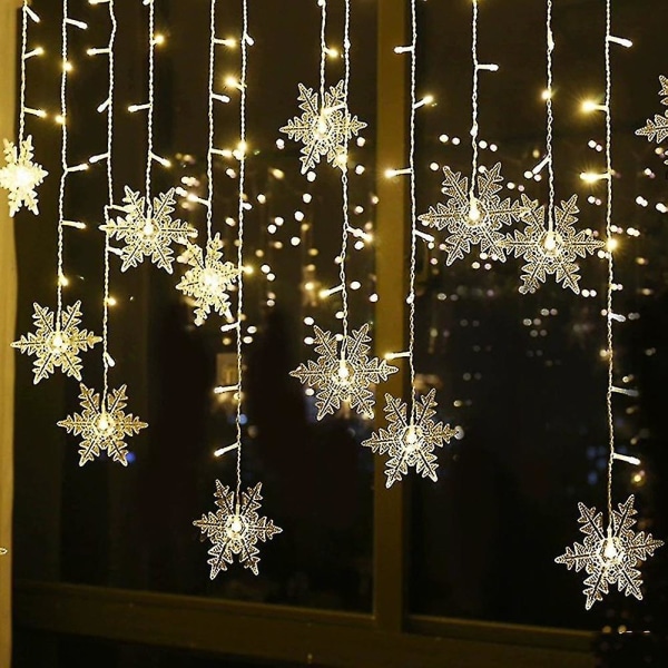 Snowflake String Lights 138 Led gardinlys 8 lystilstande Snowflake Julelys Ideel til vinduer, haver, barer, soveværelser, terrasser, trapper,