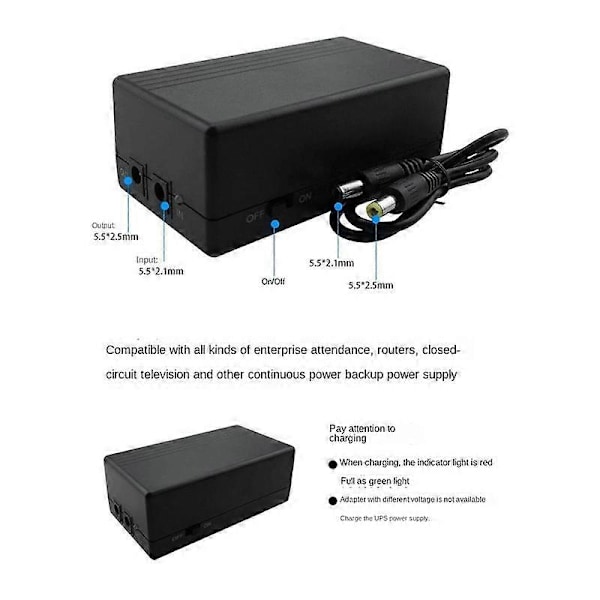 12V 2A Afbrydelsesfri Strømforsyning Mini UPS 12000MAh Batteri Backup til CCTV & WiFi Router Nødstrøm