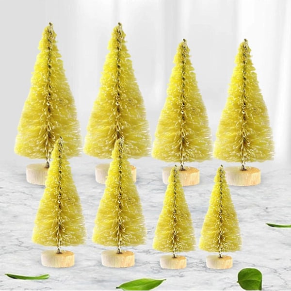 8 st Skrivbordsminiatyrer Tall Mini Konstgjord Julgran för Julfest Yellow