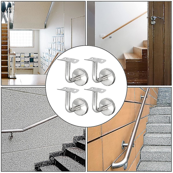 304 Rostfritt Stål Ledstångsfäste För Trappräcke Väggfäste Trä Ledstång Silver (4 Stycken)