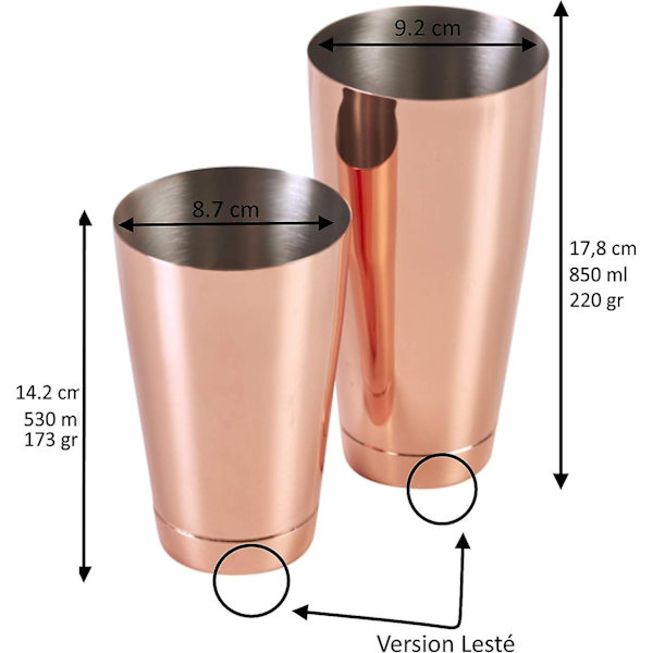 Boston Shaker Cocktail Sæt Kobberfarvet Vægtet Dobbelt Krus 850ml + 530ml Rustfrit Stål Rosaguld