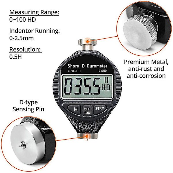 0-100hd Shore D Hårdhedsmåler Digital Durometer Skala Med LCD Display Til Gummi, Plast, F