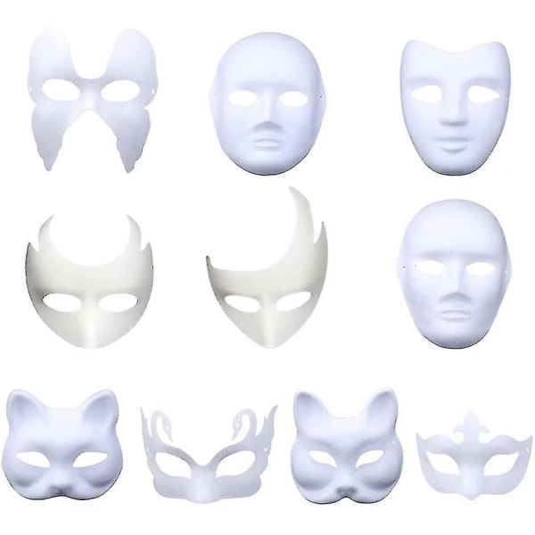 10 stykker Halloween-maskemasker laget av plast for håndverk og maling Style 3