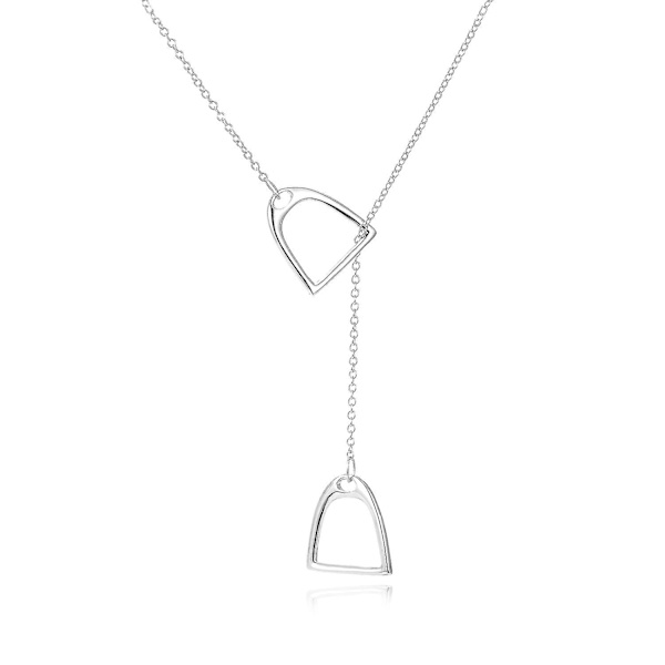 925 Sterling Sølv Simpel Dobbelt Hestestribet Lariat Halskæde Hest (sølv)_happyshop