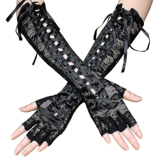 Unisex Sexy Lace Bandage Long Ribbon Rivet Party Glove