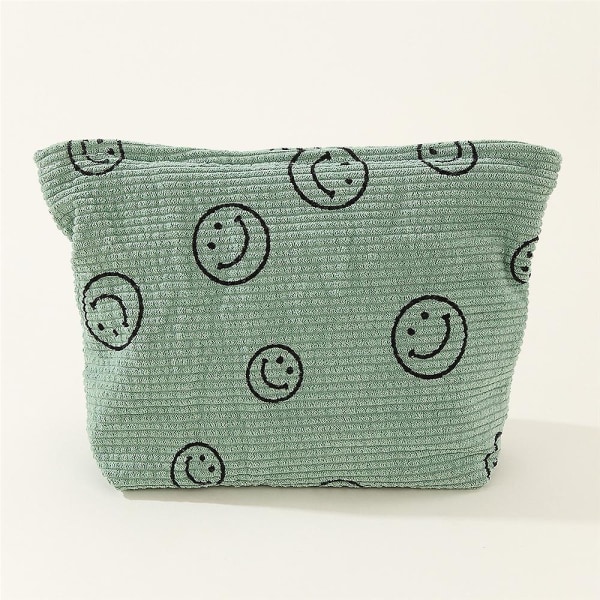 Smiley Face Makeup Taske, Æstetisk Preppy Toilettaske, Corduroy Kosmetik Taske Til Rejseskole, Smile Dots Makeup Pouch Med Lynlås Til Damer Piger Green