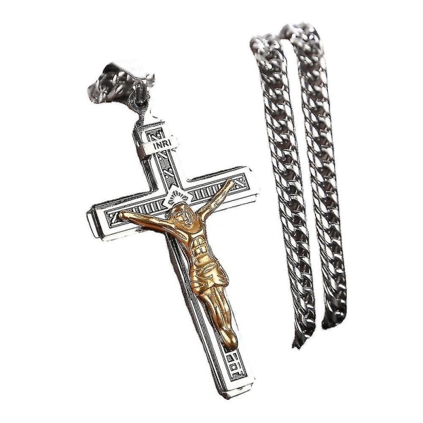 Rustfrit stål krucifiks Jesus kors halskæde vedhæng flerlags Jesus Kristus krucifiks halskæder