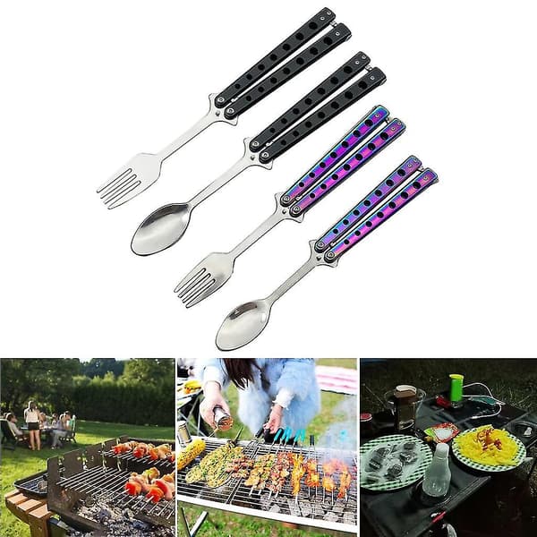 Sommerfugl Ske-Gaffel Camping Foldbar Rustfrit Stål Bestik Til Camping
