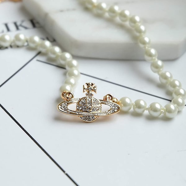 Rhinestone Faux Planet Saturn Perlehalskæde Til Kvinder Smykker, Falsk Perlekrave Vedhæng En Halskæde Mænd Med Charm Til Piger Y2k Smykker Damer