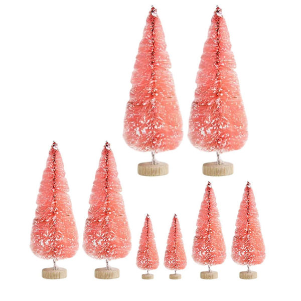 8 st Skrivbordsminiatyrer Tall Mini Konstgjord Julgran för Julfest Pink