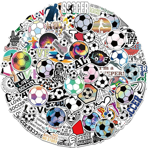 100 stk. Fotballklistremerker, Vinyl Fotball Vannflaske Klistremerkepakke, Fotballgaver til Fotballelskere, Fotballfestgaver