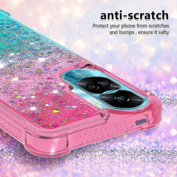 Gradient stødsikkert cover til Honor 90 Lite 5g, Tpu Moving Glitter Phone Case Pink Sky Blue