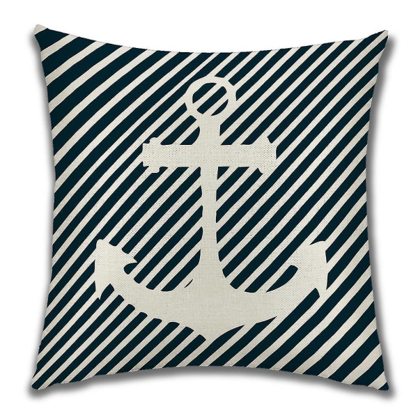 Farverig Ocean Series Sejlbåd Anker Design Puder Linned Bomuld Etui Blødt Sengetøj Pudebetræk Til Sofa 45 X 45 Cm5pcs-blå (ekskl. pillo