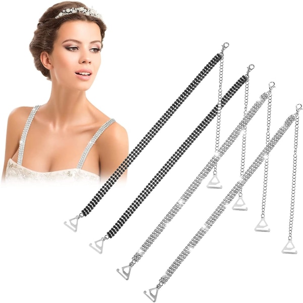 2 par Rhinestone BH Stropper Krystal BH Stropper Justerbare Rhinestone Skulderstropper Diamante BH Stropper Dame Skridsikre Usynlige BH Stropper Aftagelige