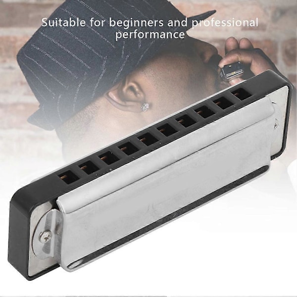 Bluesmunspel 10 Hål Munorgel Db Tonart ABS Resin Professionellt Nybörjar Blåsinstrument Svart
