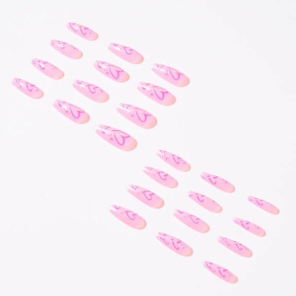 Pitkät tekokynnet Arkun painallus tekokynsillä Vaaleanpunainen Heart Flase Nails Full Cover Stick Naisille ja tytöille 24 kpl