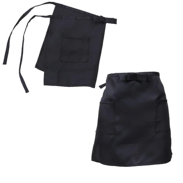2 stk. korte serveringsforklæder Universal arbejdsforklæde Halvlangt madlavningsforklæde Black 60.00X38.00X1.00CM