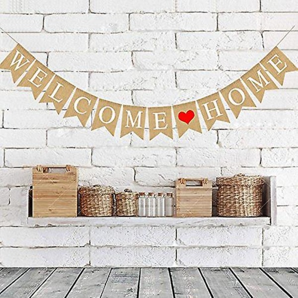 Tervetuloa kotiin -banneri, 3 metrin rustiikkinen säkkikangasbanneri, tervetuloa kodin koristelu perhejuhliin