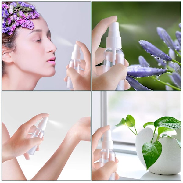 10 st Sprayflaskor, 50 ml Klar Tom Fin Mist Plast Mini Reseflaska Set, Små Påfyllningsbara Vätskebehållare