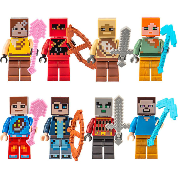 8 stk/sett Minecraft Minifigurer Byggekloss Minifigur satt sammen for barneleker