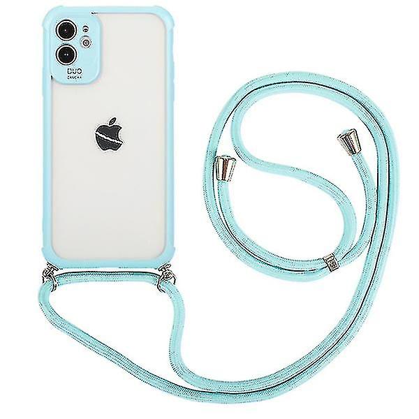 Strap Cord Chain Lanyard Telefonveske For Iphone 12 11 Pro Max Hang Transparent deksel Blå For iPhone 12