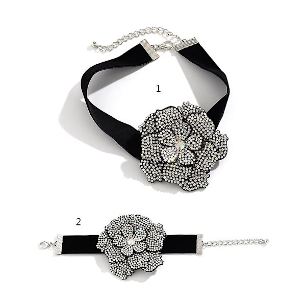 Romantisk Flocking Stof Blomsterarmbånd Justerbar Choker Overdrevet Smykke