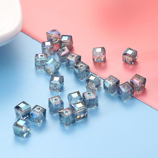 50 stk krystalperle farverige 8 mm løse perler firkantet mønster smykketilbehør til gør-det-selv halskæde Armbånd hængende vedhæng (magisk grøn)