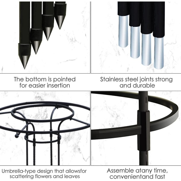Vertikal hagespalier i metall, høy plantestøtte i metallparaply, plantestøtte for klatrende vinranker og blomsterstativer, ingen montering nødvendig
