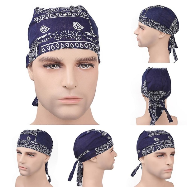 Bomull Herr Dam Pirater Cap Cykel Pannband Hatt Bandana huvudduk Navy Blue