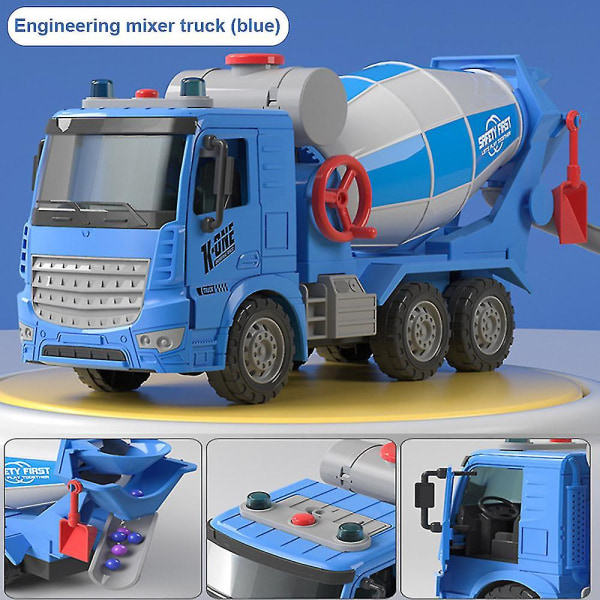 Lasten suuri sekoitin Inertia-leluauto dumpperi Betonitekniikka ajoneuvo sementtisäiliöauto simulaatiomalliauto Mixer Truck Blue