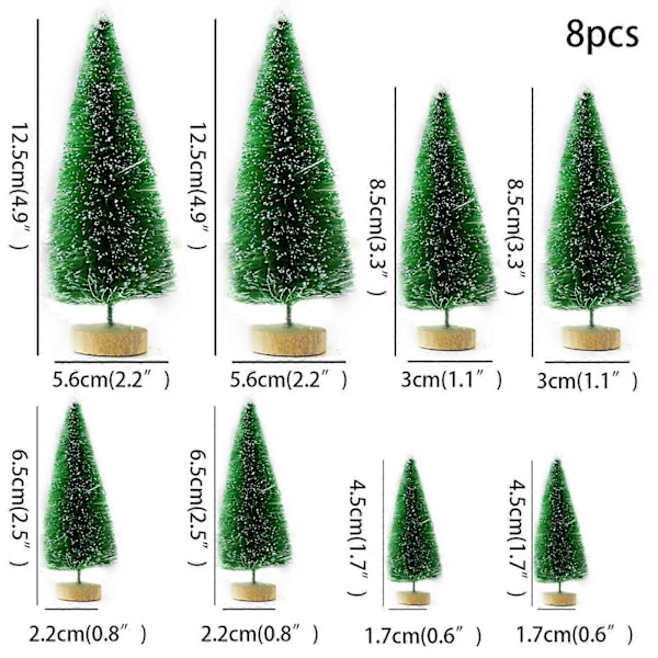 8 st Skrivbordsminiatyrer Tall Mini Konstgjord Julgran för Julfest Light Green