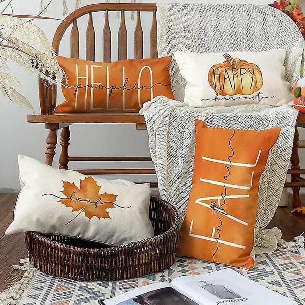 Efterårsdekor Ahornblad Pudebetræk, 12 X 20 Puder Efterår Thanksgiving Pudebetræk Til Sofa
