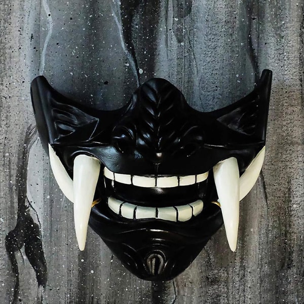 Halloween Demon Prajna Half Face Cosplay Mask Fest Fancy Dress Prop Skræmmende Face Cover Black