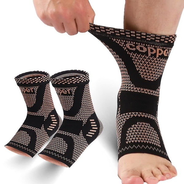Kobber ankelbøjlestøtte til mænd, kvinder, ankelkompressionsærmer sokker til plantar fasciitis forstuvet smertelindring XL