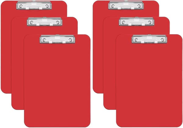 Plasturklippstavla, set om 6. Röd urklippstavla standard A4-storlek