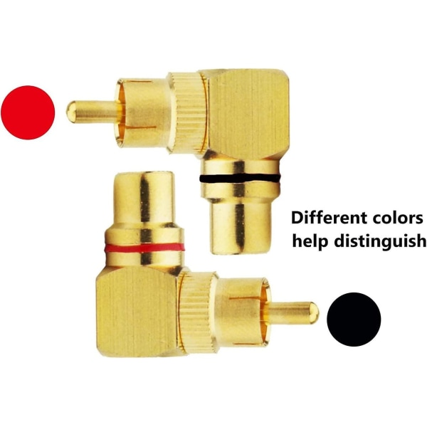 4 stk vinkelkontaktadapter, hannpluggkontakter eller push-in-kontakter, Rca hann-til-hun 90 grader rettvinklet adapter