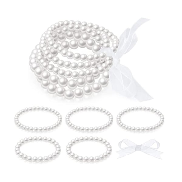 5 Pack Pearl Beaded Armbånd Sæt White Pearl Beads Armbånd med Stretch