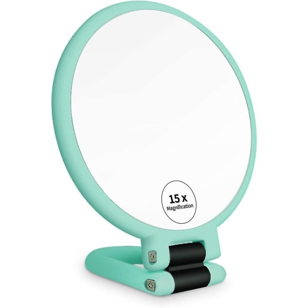 1x 15x Magnifying Handheld Mirror, Double Sided Pedestal Magnification And True Image Makeup Mirror, Compact Size And Portable Vanity Cosmetic Mirror