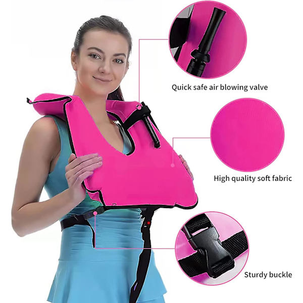 Snorkelvest for voksne, bærbar svømmevestjakke, kajakkpadling oppblåsbar svømmevestjakke for utendørs vannsport Pink 40-100kg