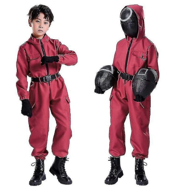 Kids Squid Game Costume Cosplay Jumpsuit + Squid Game Mask Halloween Outfit Gifts Party 150 circle