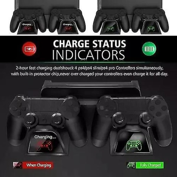 PS4 Stativ Kjølevifte For PS4 Slim/PS4 Pro/Playstation 4, PS4 Pro Stativ Vertikalt Stativ Kjøler Med Dobbel Kontroller Ladestasjon & 16 Spillagring, PS4