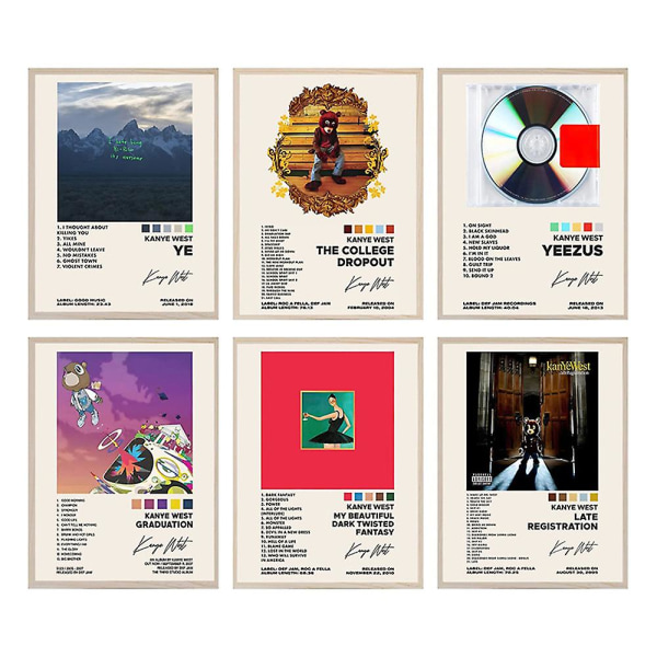 6 Pack Kenye West Album Plakat Ye The College Dropout Yeezus Graduering Sen registrering Utskrifter Album Cover Vegg Art Dekor Fans Musikelskere Gaver