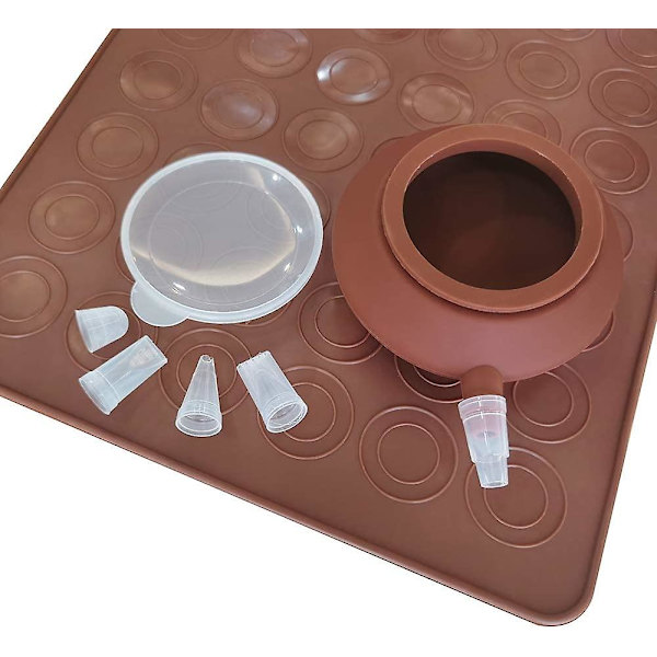 YOUMI Macaron Mat Silikonbagemåtte Form Sæt 48 Huller Kapacitet Non-stick Bagepande Kage Bagepande Kit Brun Bagepande Form med Dekorationspenne til
