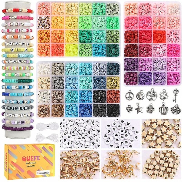 3000 stk leireperler for smykkefremstillingssett, 24 farger spacer Heishi-perler flate runde polymerleireperler med bokstavperler Smil