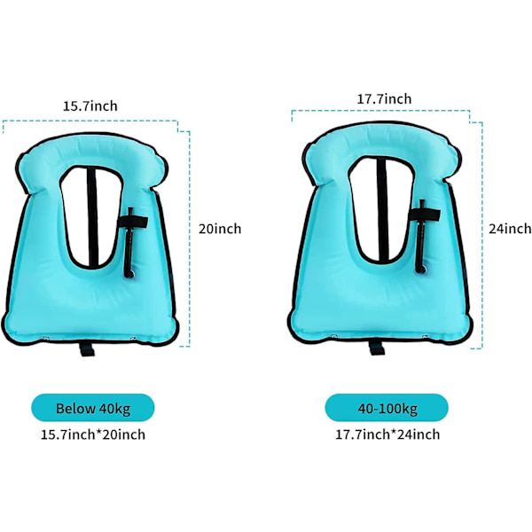 Snorkelvest for voksne, bærbar svømmevestjakke, kajakkpadling oppblåsbar svømmevestjakke for utendørs vannsport Blue 40-100kg
