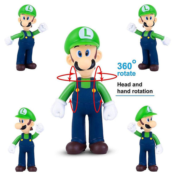 Super Mario Bros Samlerobjekt Dukke Mario Luigi Yoshi Peach Mushroom Pvc Actionfigurer Leker Ornament Barn Bursdagsgave Green Luigi