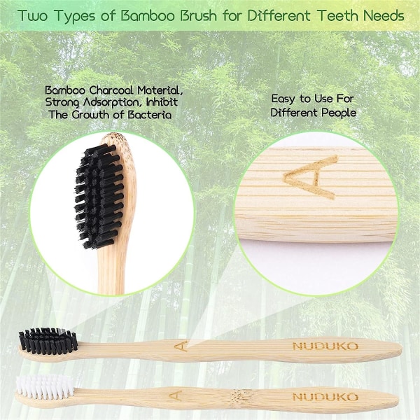 Biologisk nedbrytbar bambus tannbørste, 10 pakke BPA-fri myk tannbørste, naturlig miljøvennlig grønn tannbørste